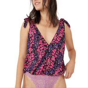 Free People Bare It All Bodysuit in Party Combo Floral Draped Boho Top Blouse